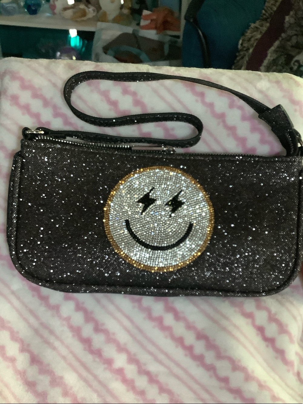 Sparkle Black Crossbody with Crystal Smiley Face